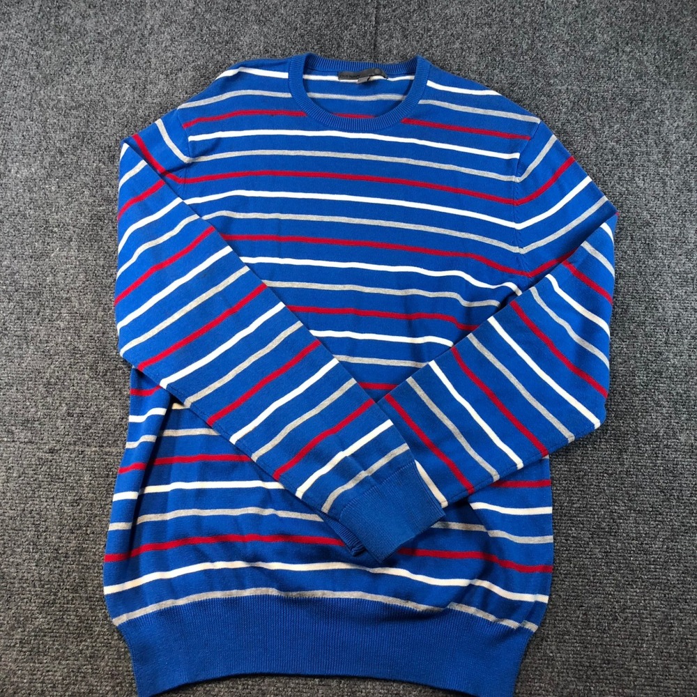 VTG Old Navy Mens‎ Large Blue Striped Crewneck Sweater Red White Grey Pullover